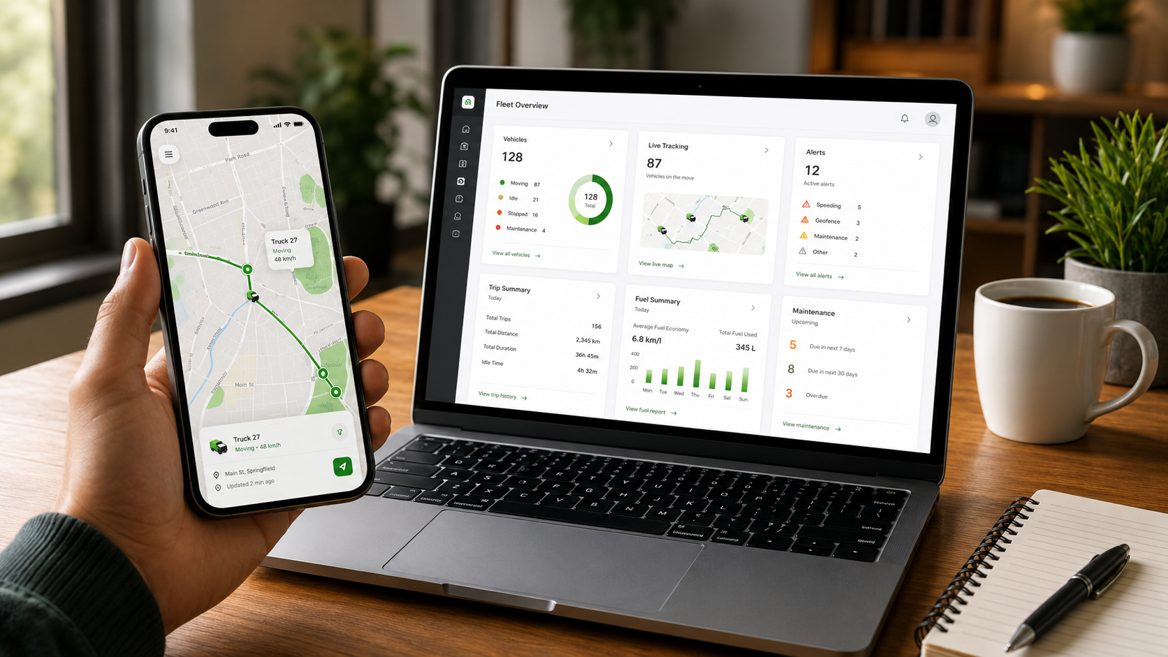 Plataforma de gestión de rutas y entregas en laptop y móvil